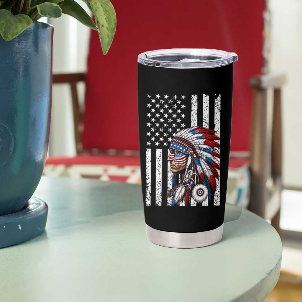 Indigenous People Tribal CG Native American Indian Chief American USA Flag Tumbler Cup