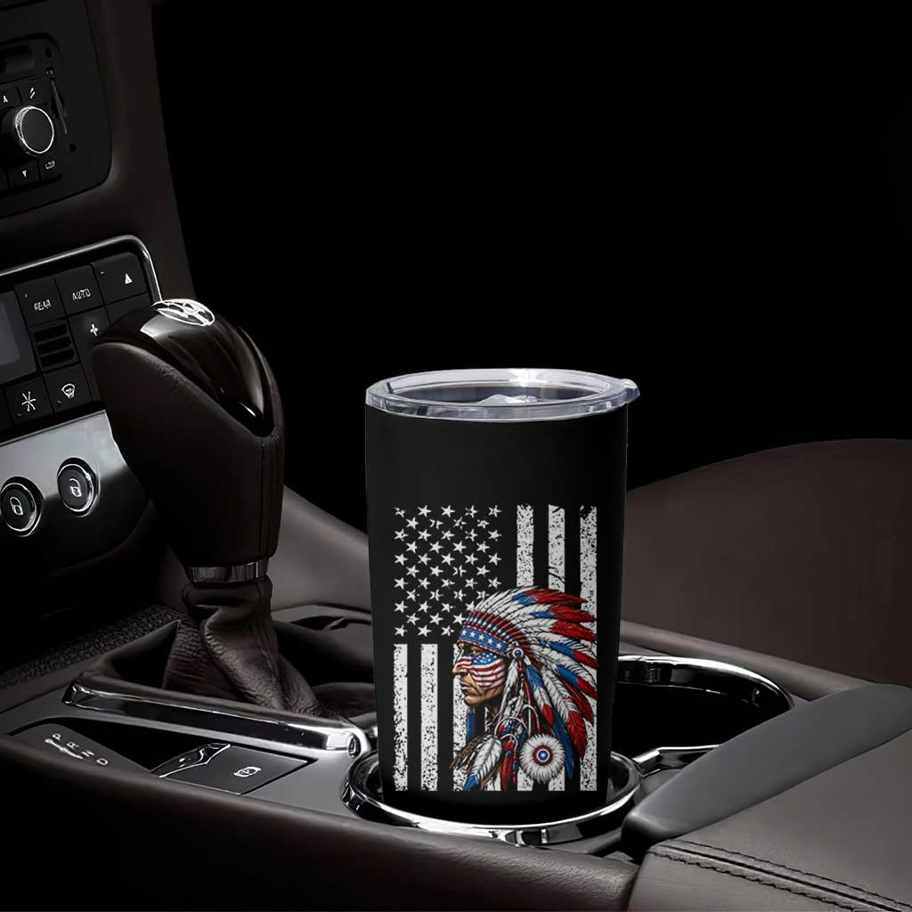 Indigenous People Tribal CG Native American Indian Chief American USA Flag Tumbler Cup