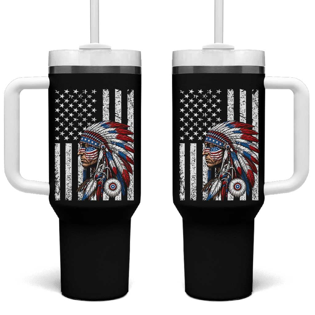 Indigenous People Tribal CG Native American Indian Chief American USA Flag Tumbler With Handle