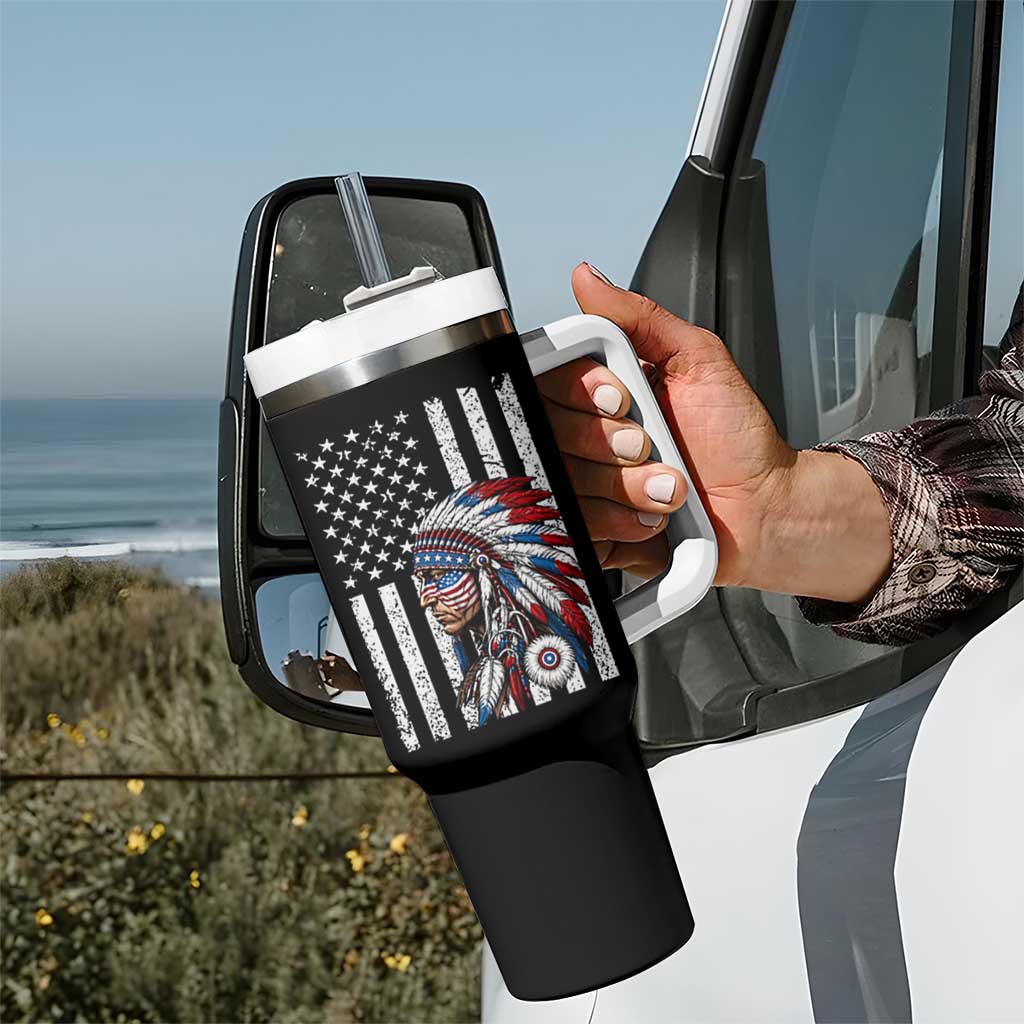 Indigenous People Tribal CG Native American Indian Chief American USA Flag Tumbler With Handle
