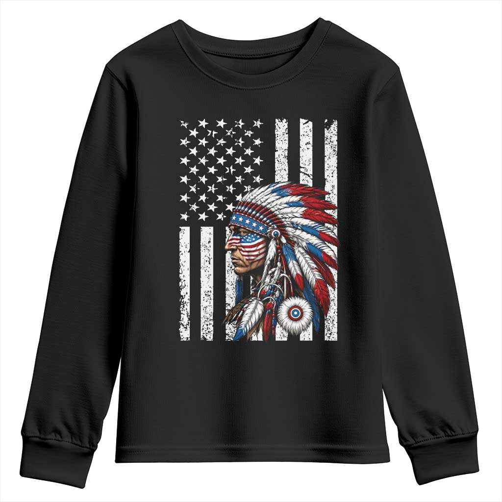 Indigenous People Tribal CG Native American Indian Chief American USA Flag Youth Sweatshirt