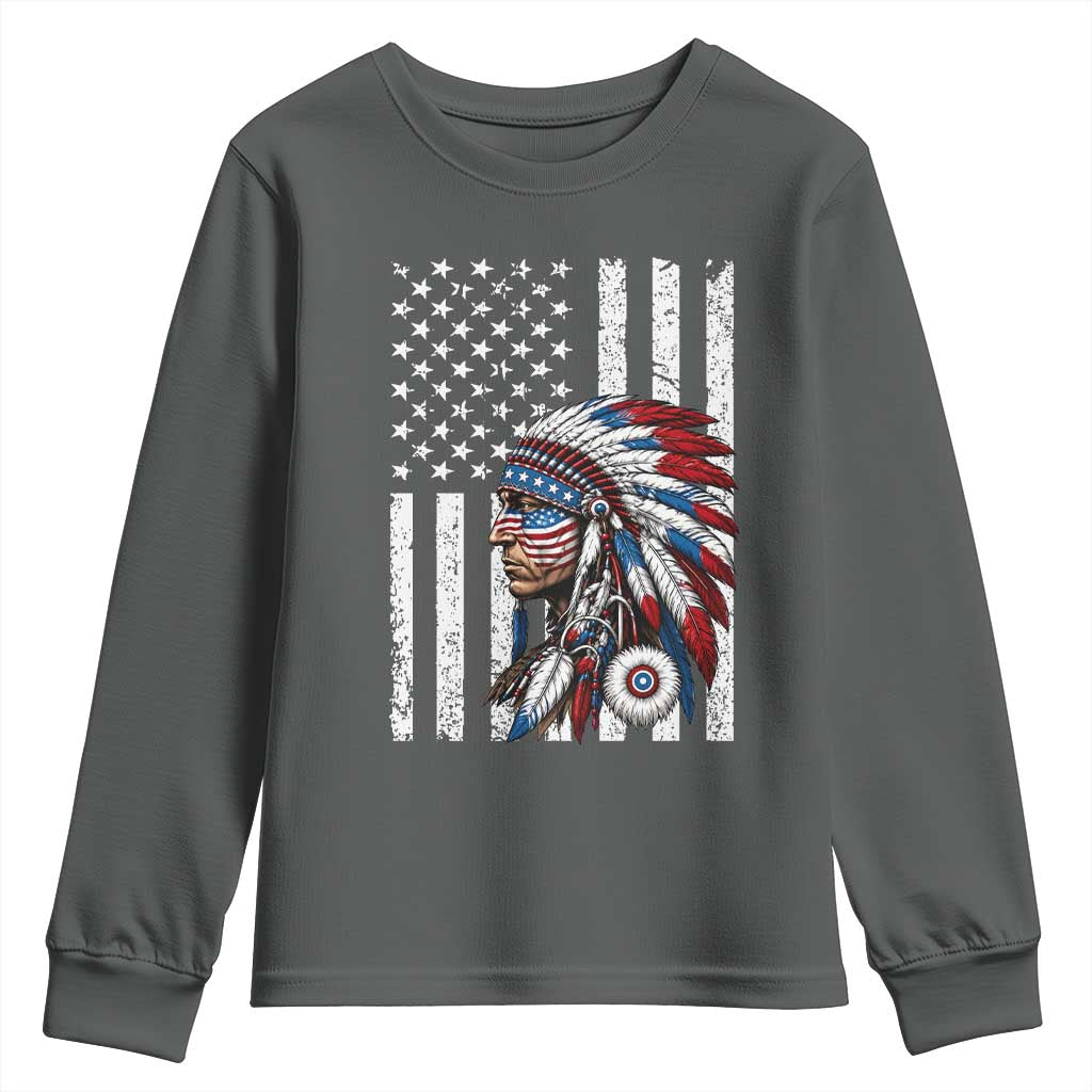 Indigenous People Tribal CG Native American Indian Chief American USA Flag Youth Sweatshirt