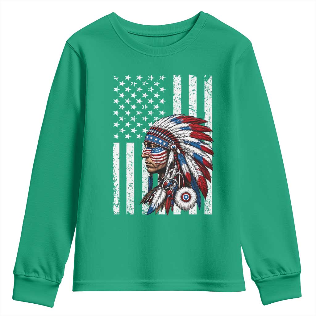 Indigenous People Tribal CG Native American Indian Chief American USA Flag Youth Sweatshirt