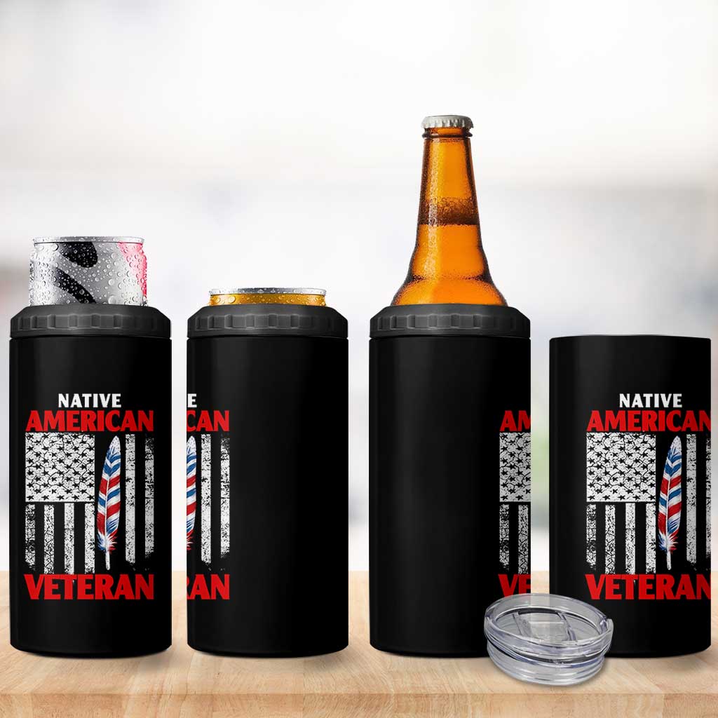 Native American Veteran USA Flag Patriotic Soldier 4 in 1 Can Cooler Tumbler