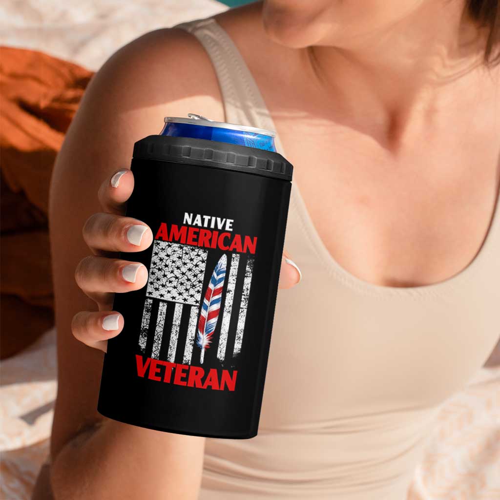 Native American Veteran USA Flag Patriotic Soldier 4 in 1 Can Cooler Tumbler