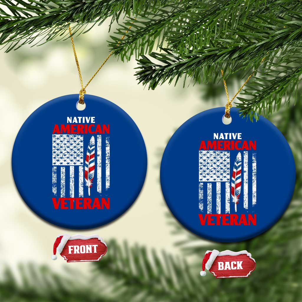 Native American Veteran USA Flag Patriotic Soldier Ceramic Ornament