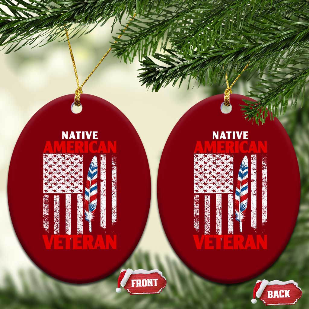 Native American Veteran USA Flag Patriotic Soldier Ceramic Ornament