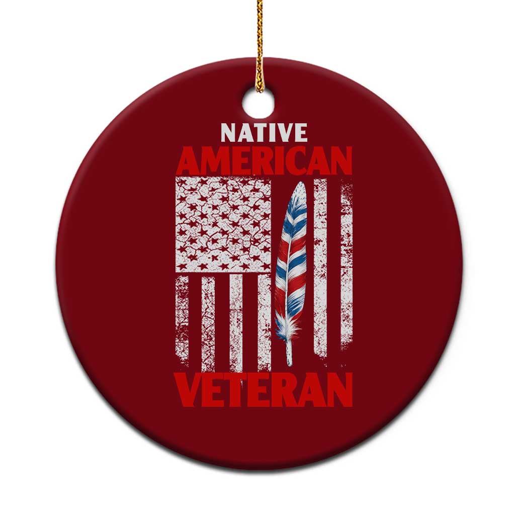 Native American Veteran USA Flag Patriotic Soldier Ceramic Ornament