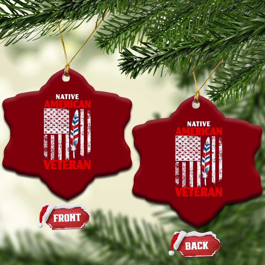 Native American Veteran USA Flag Patriotic Soldier Ceramic Ornament