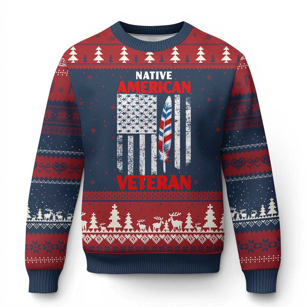 Native American Veteran USA Flag Patriotic Soldier Ugly Christmas Sweater