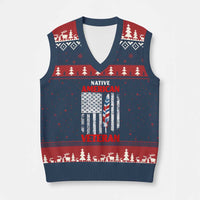 Native American Veteran USA Flag Patriotic Soldier V-Neck Knit Sweater Vest