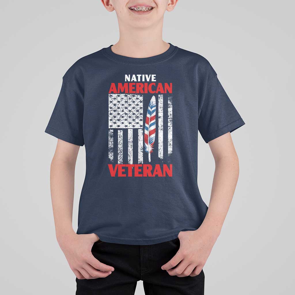 Native American Veteran USA Flag Patriotic Soldier T Shirt For Kid