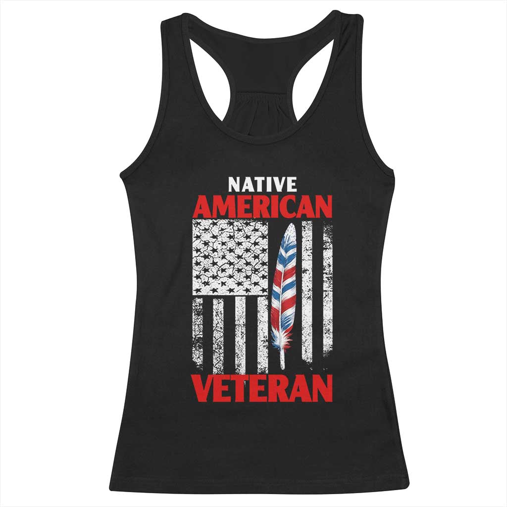 Native American Veteran USA Flag Patriotic Soldier Racerback Tank Top