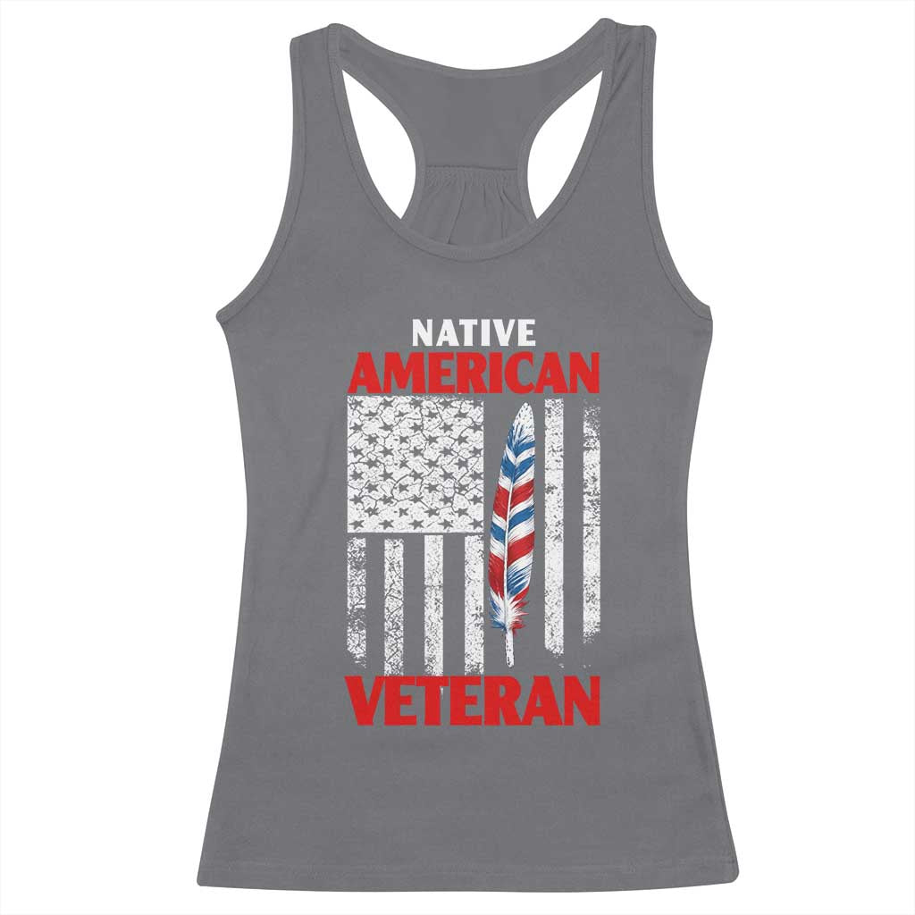 Native American Veteran USA Flag Patriotic Soldier Racerback Tank Top