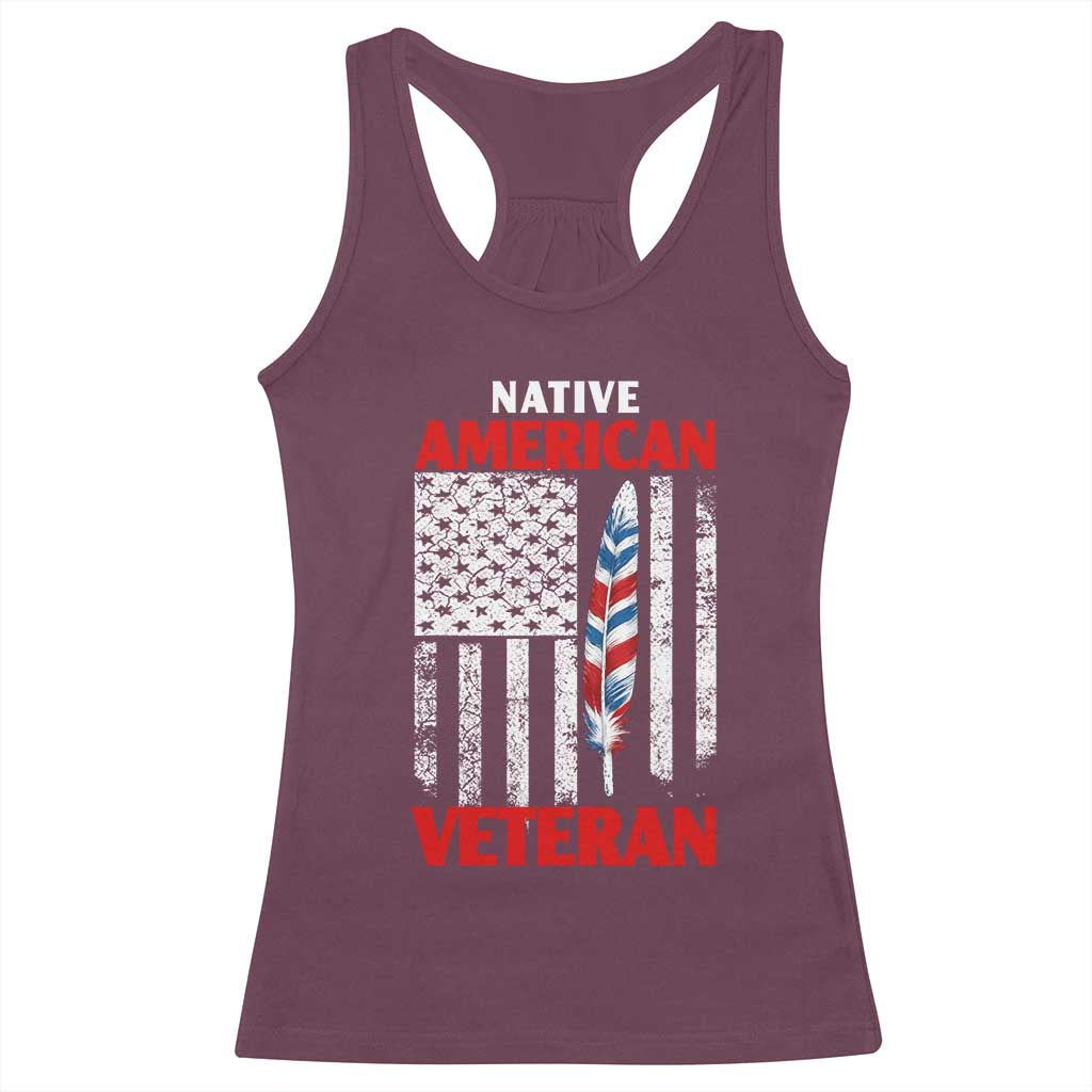 Native American Veteran USA Flag Patriotic Soldier Racerback Tank Top