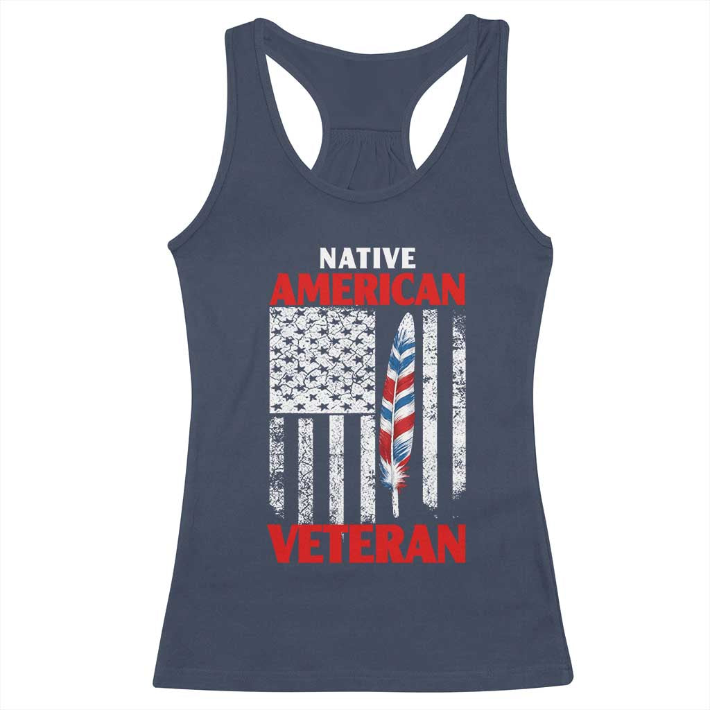 Native American Veteran USA Flag Patriotic Soldier Racerback Tank Top