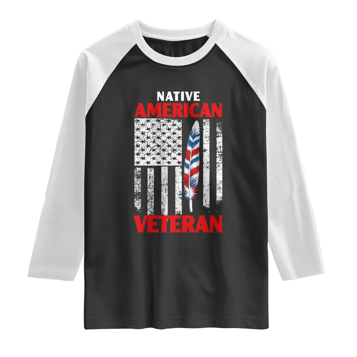 Native American Veteran USA Flag Patriotic Soldier Raglan Shirt
