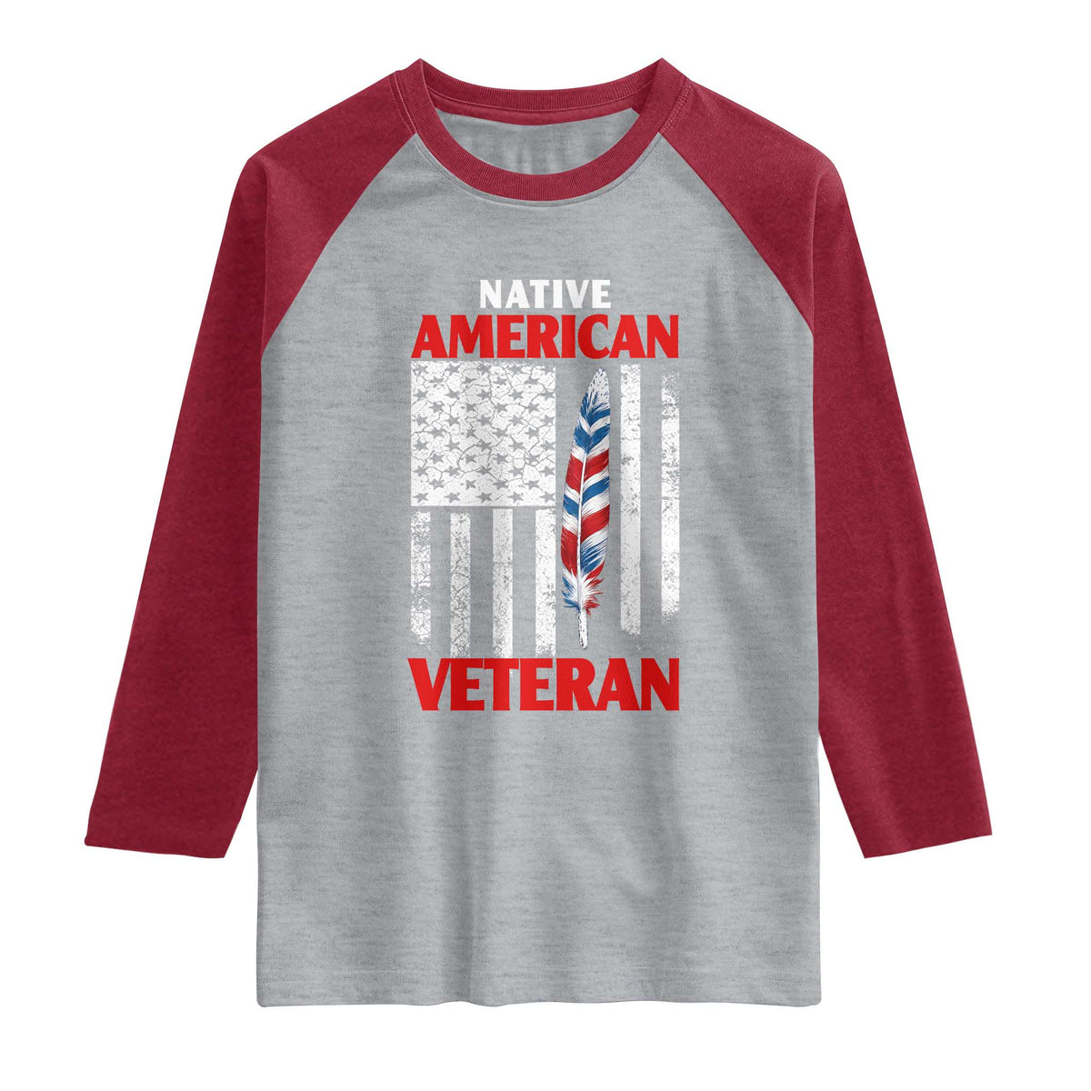Native American Veteran USA Flag Patriotic Soldier Raglan Shirt