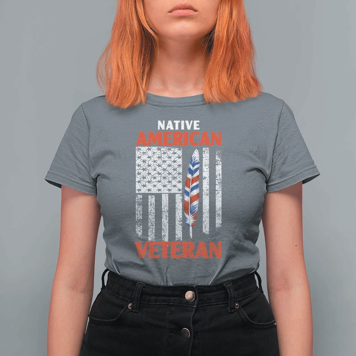 Native American Veteran USA Flag Patriotic Soldier T Shirt For Women
