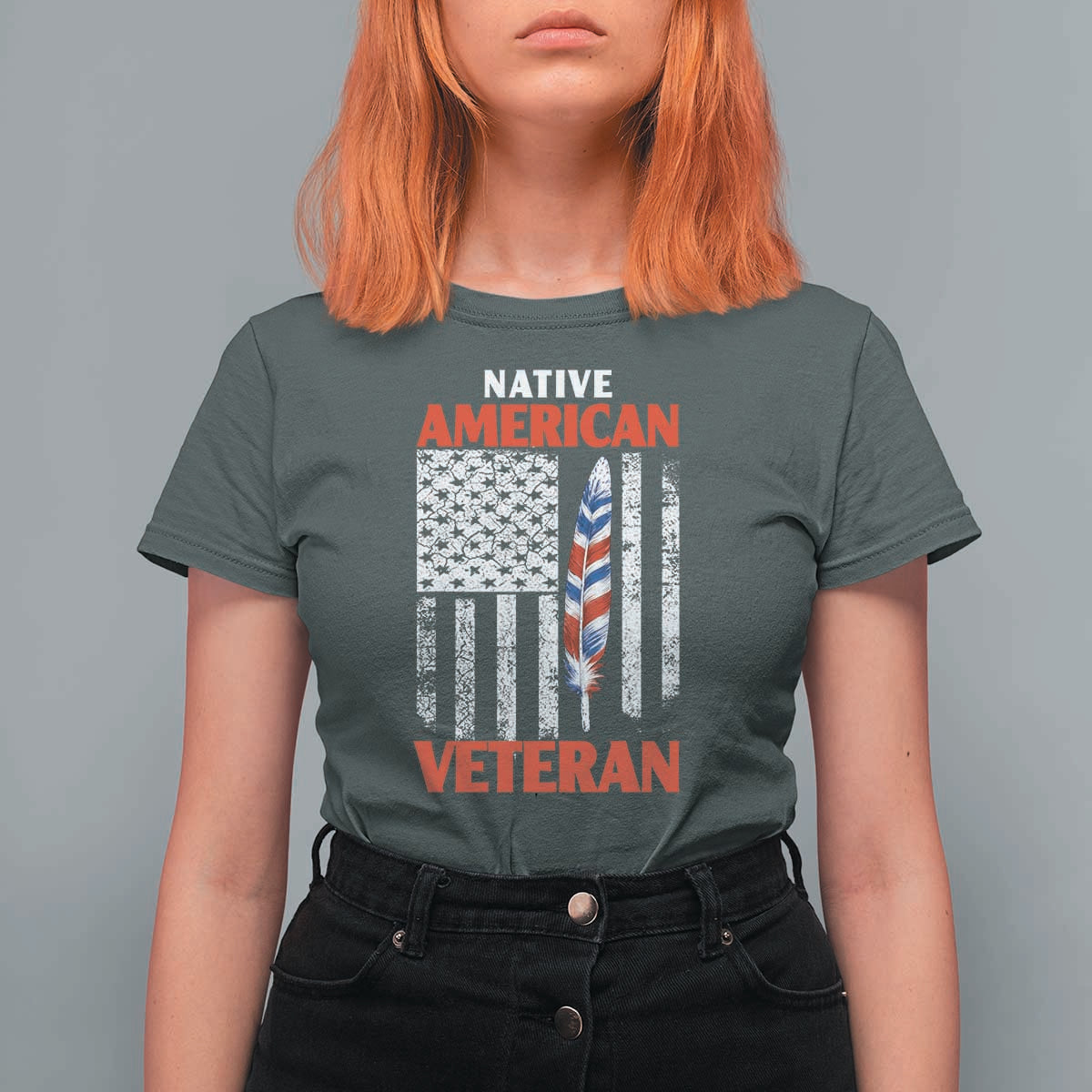 Native American Veteran USA Flag Patriotic Soldier T Shirt For Women