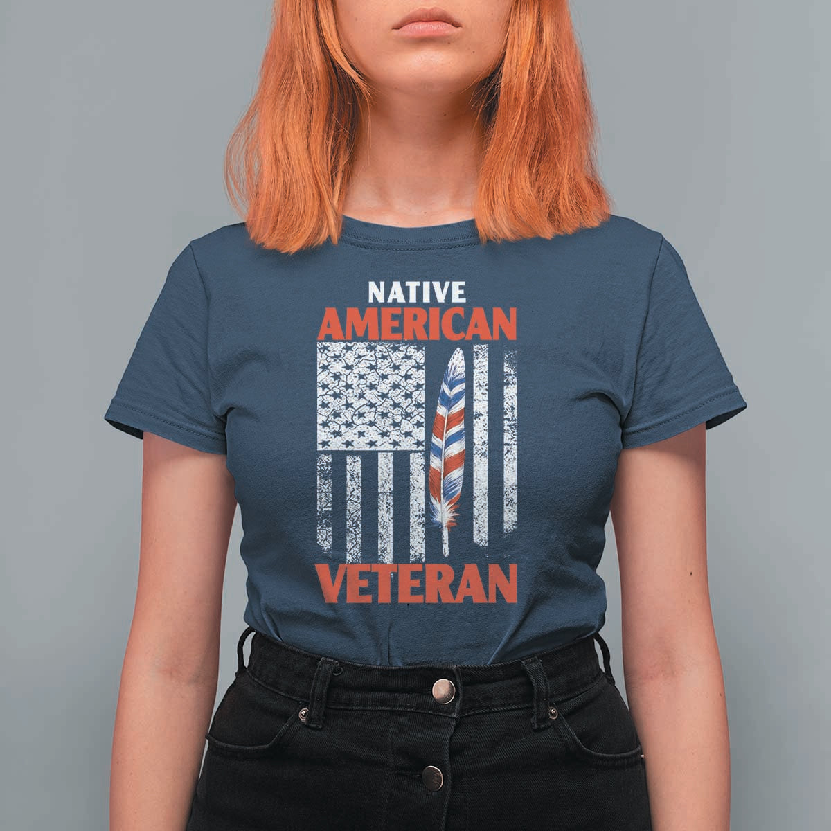 Native American Veteran USA Flag Patriotic Soldier T Shirt For Women
