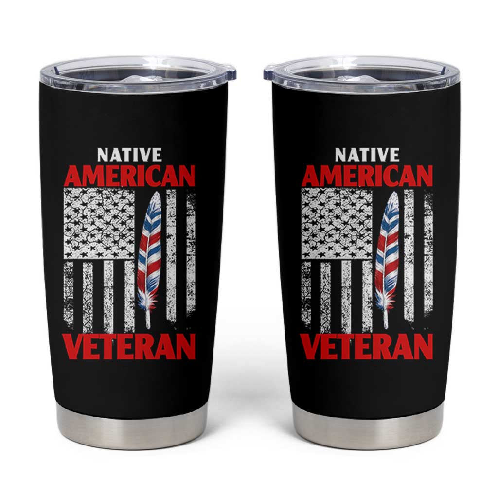 Native American Veteran USA Flag Patriotic Soldier Tumbler Cup