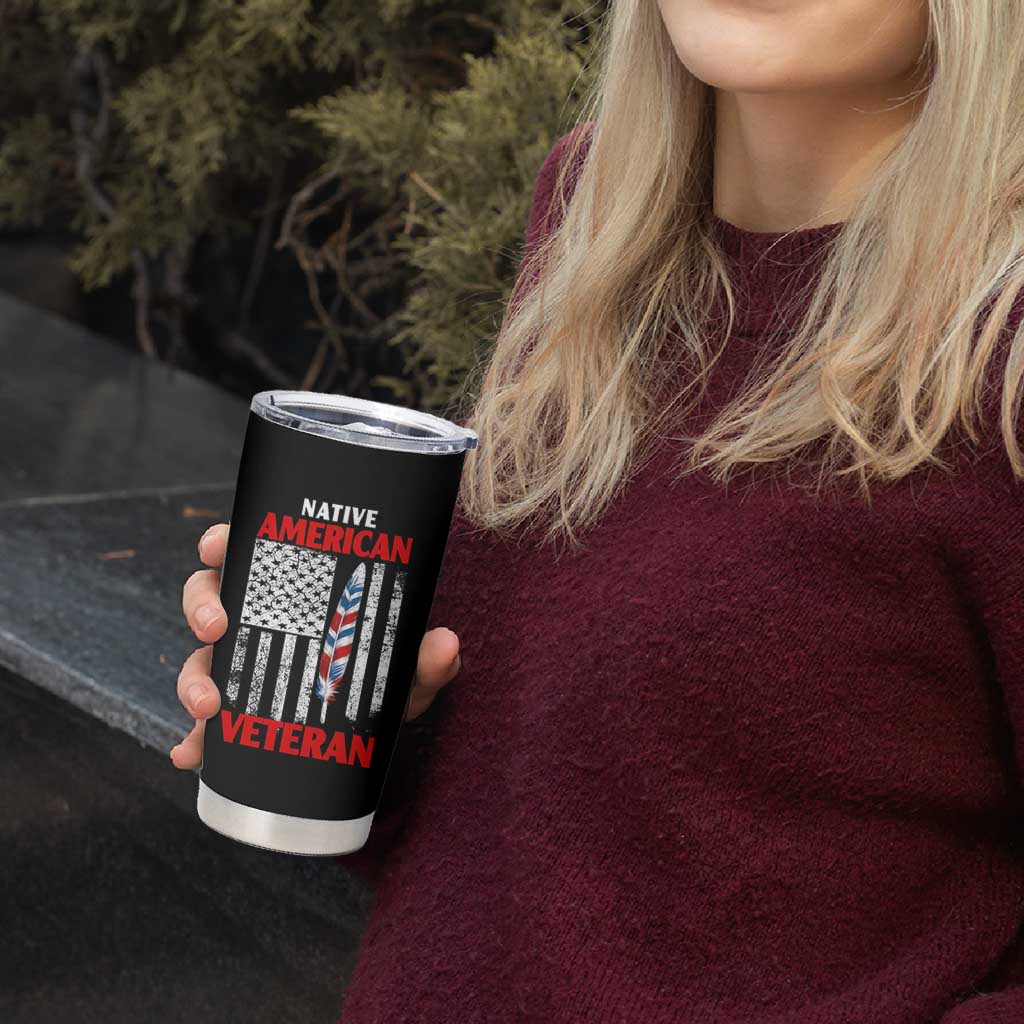 Native American Veteran USA Flag Patriotic Soldier Tumbler Cup