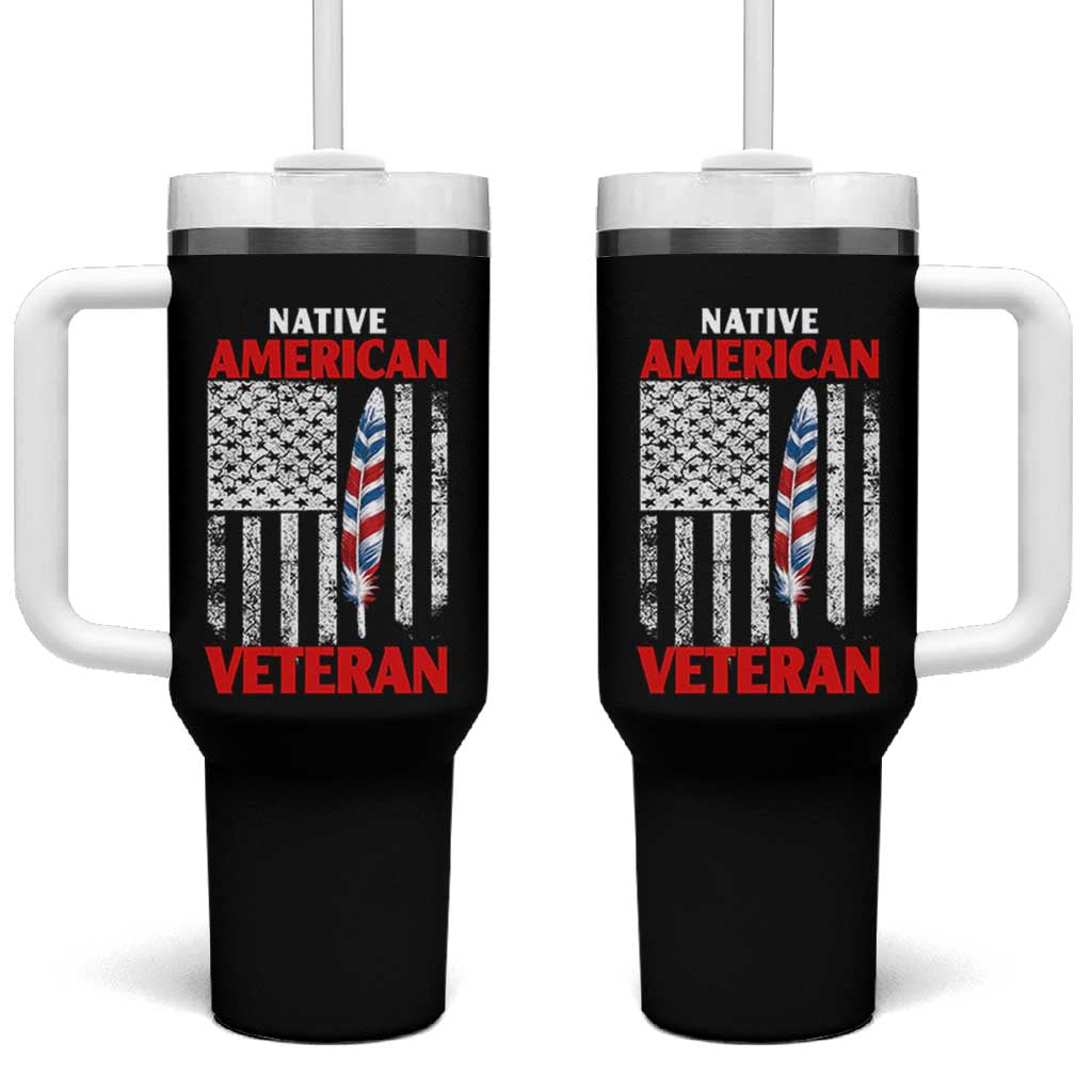 Native American Veteran USA Flag Patriotic Soldier Tumbler With Handle