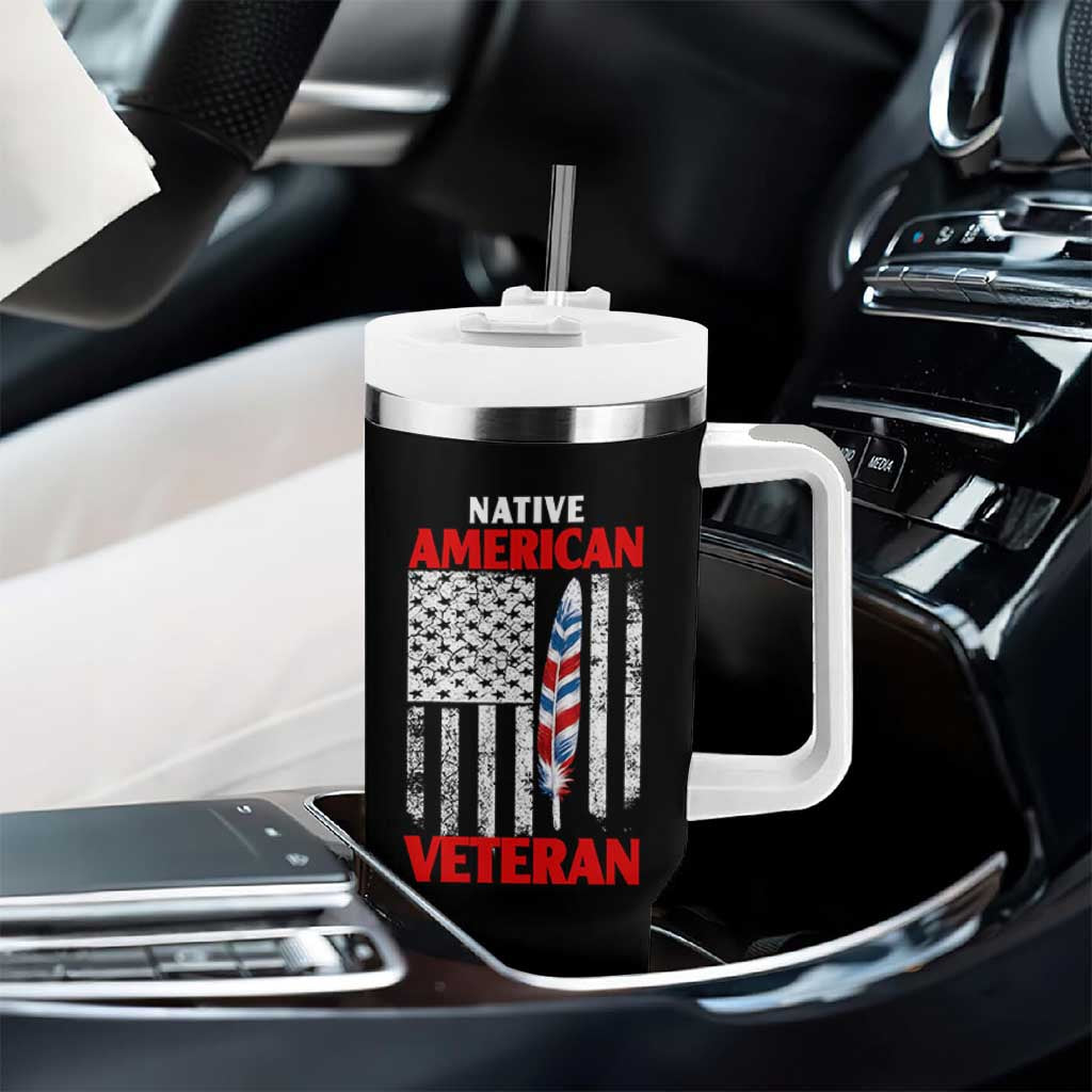 Native American Veteran USA Flag Patriotic Soldier Tumbler With Handle