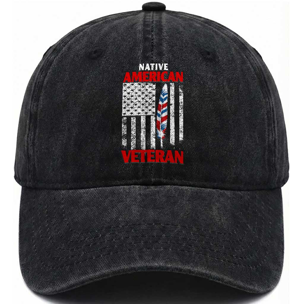 Native American Veteran USA Flag Patriotic Soldier Washed Cotton Baseball Cap
