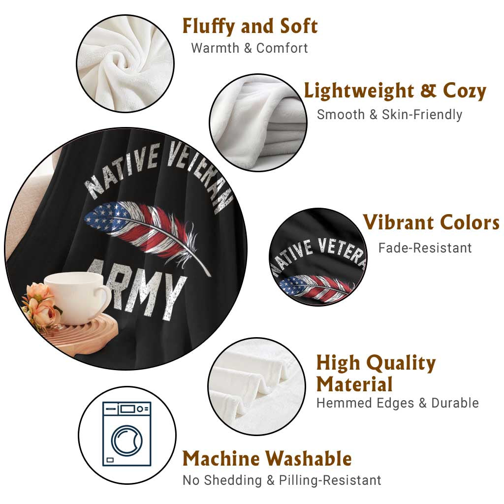 Native American Army Veteran US Flag Indigenous Soldier Throw Blanket
