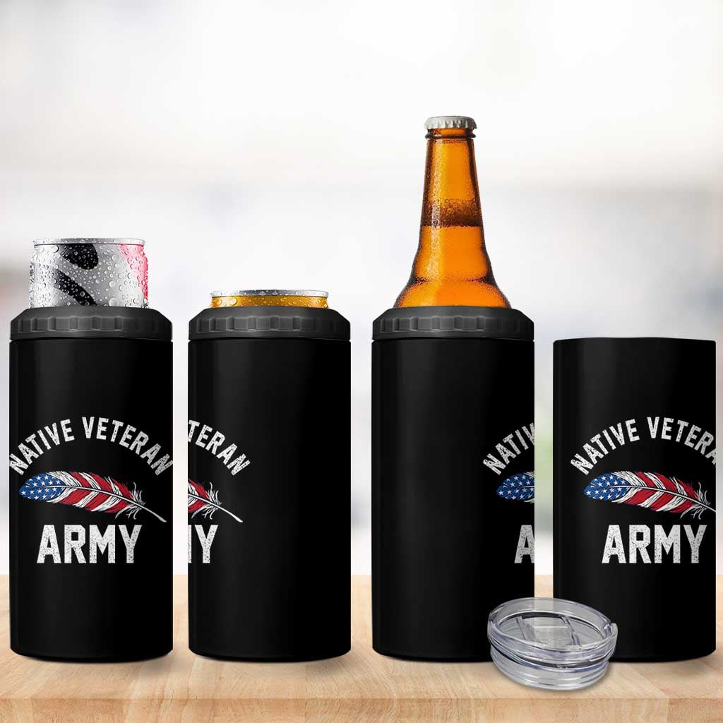 Native American Army Veteran US Flag Indigenous Soldier 4 in 1 Can Cooler Tumbler