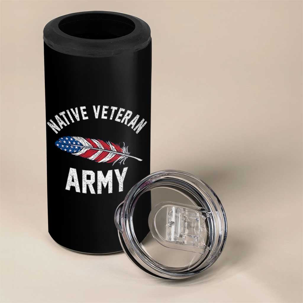 Native American Army Veteran US Flag Indigenous Soldier 4 in 1 Can Cooler Tumbler