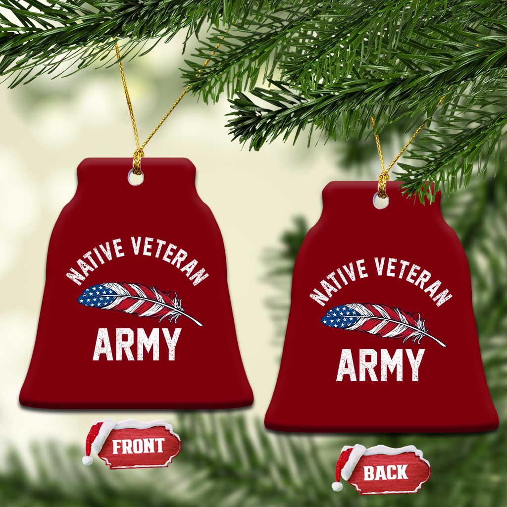 Native American Army Veteran US Flag Indigenous Soldier Ceramic Ornament