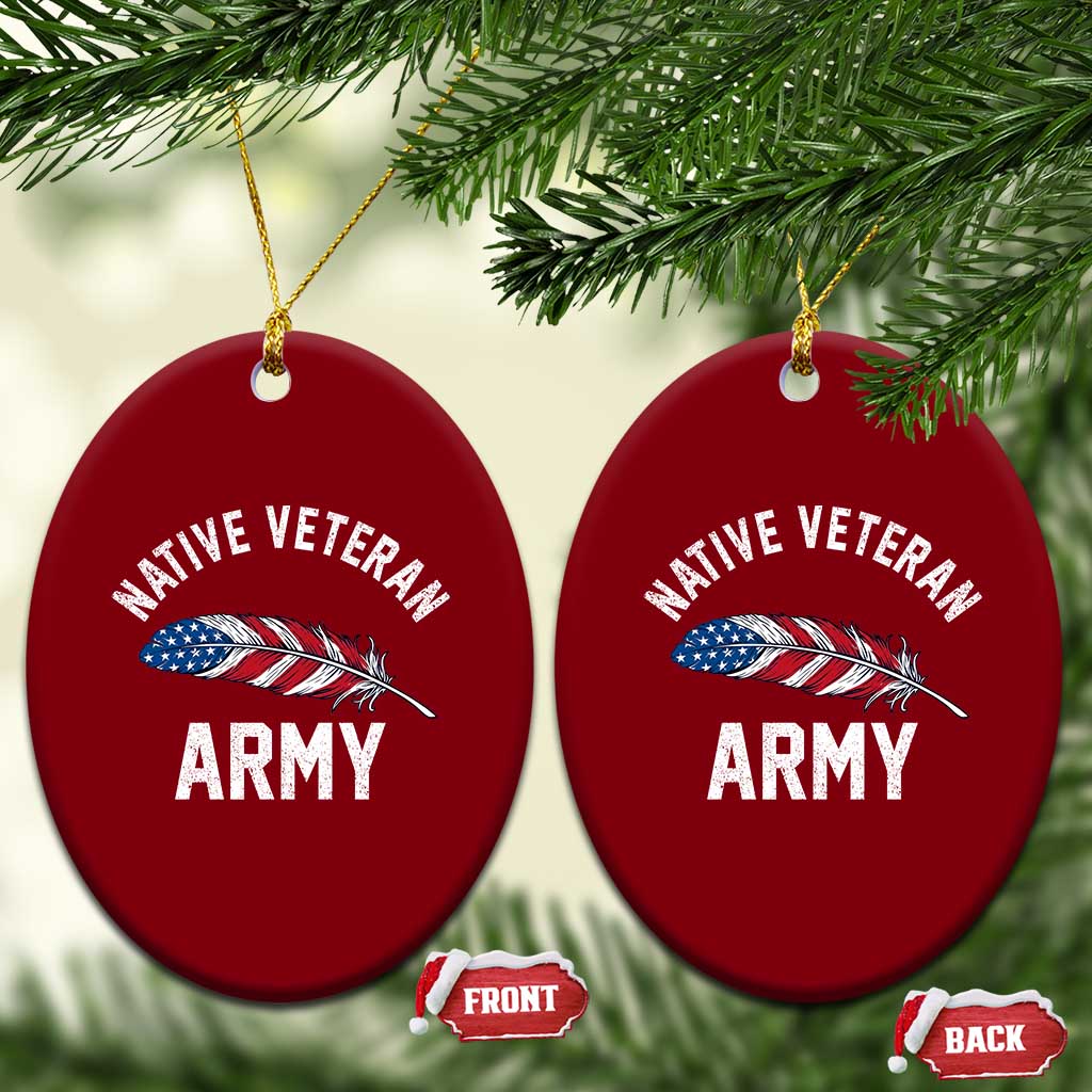 Native American Army Veteran US Flag Indigenous Soldier Ceramic Ornament