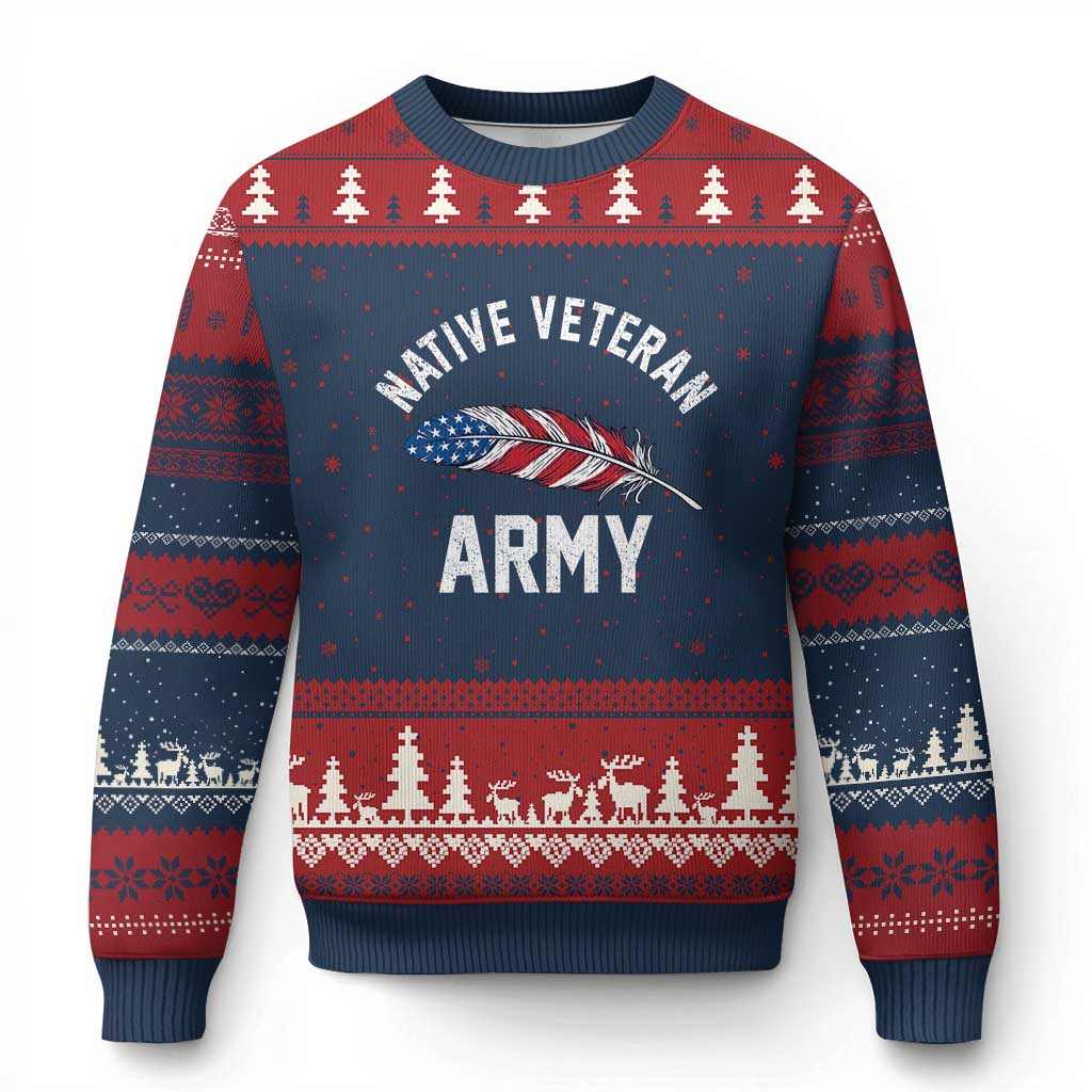 Native American Army Veteran US Flag Indigenous Soldier Ugly Christmas Sweater