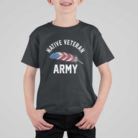 Native American Army Veteran US Flag Indigenous Soldier T Shirt For Kid