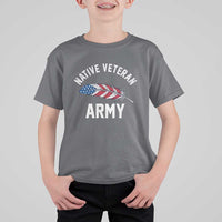 Native American Army Veteran US Flag Indigenous Soldier T Shirt For Kid