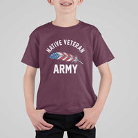 Native American Army Veteran US Flag Indigenous Soldier T Shirt For Kid