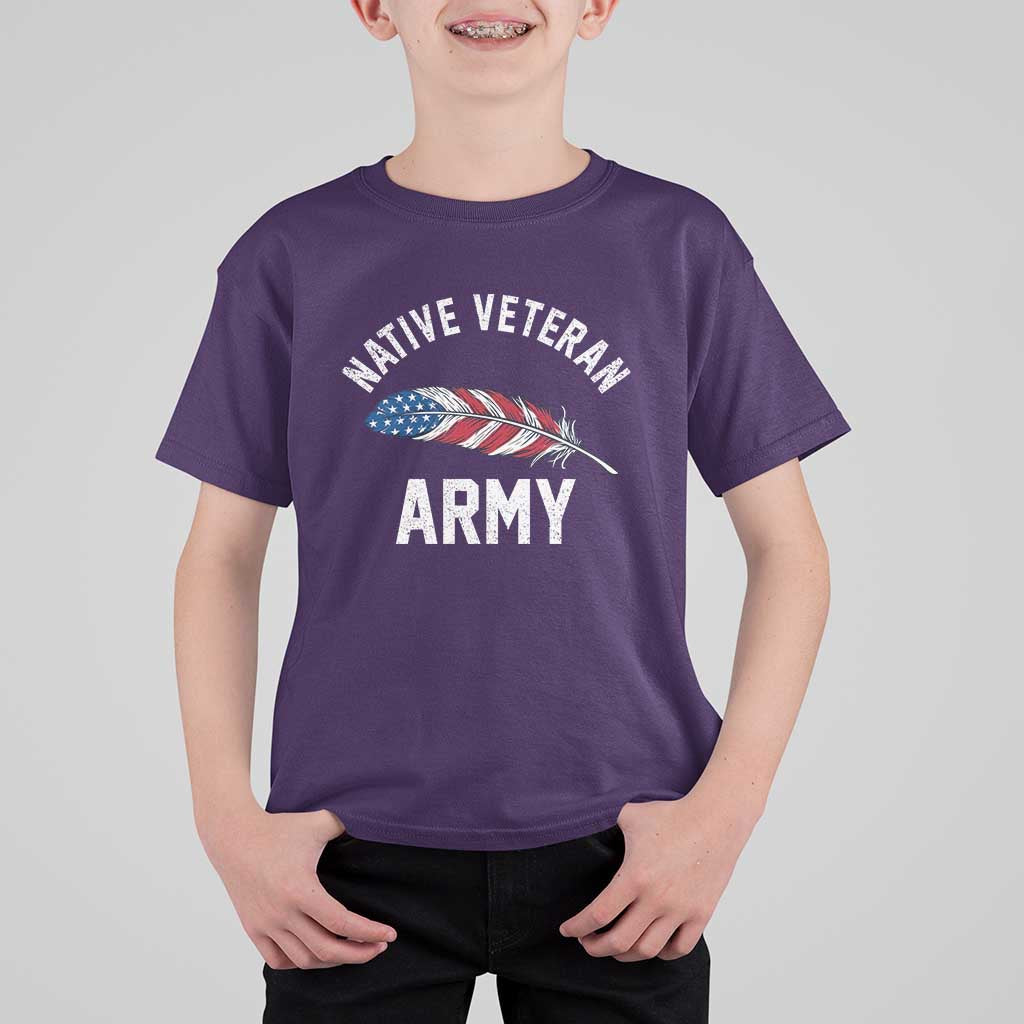 Native American Army Veteran US Flag Indigenous Soldier T Shirt For Kid