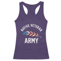 Native American Army Veteran US Flag Indigenous Soldier Racerback Tank Top