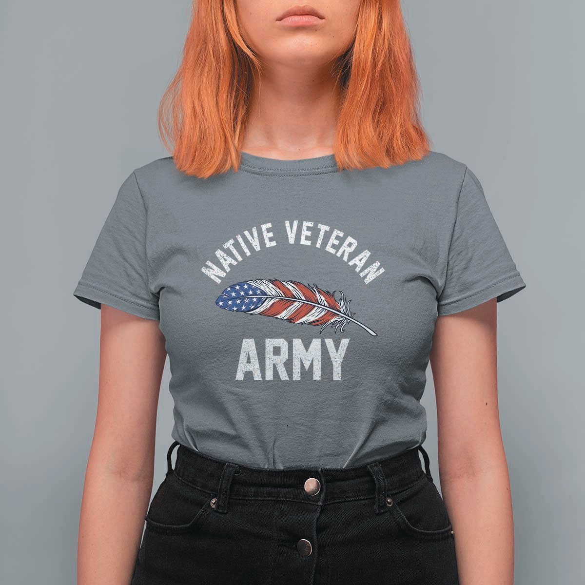Native American Army Veteran US Flag Indigenous Soldier T Shirt For Women