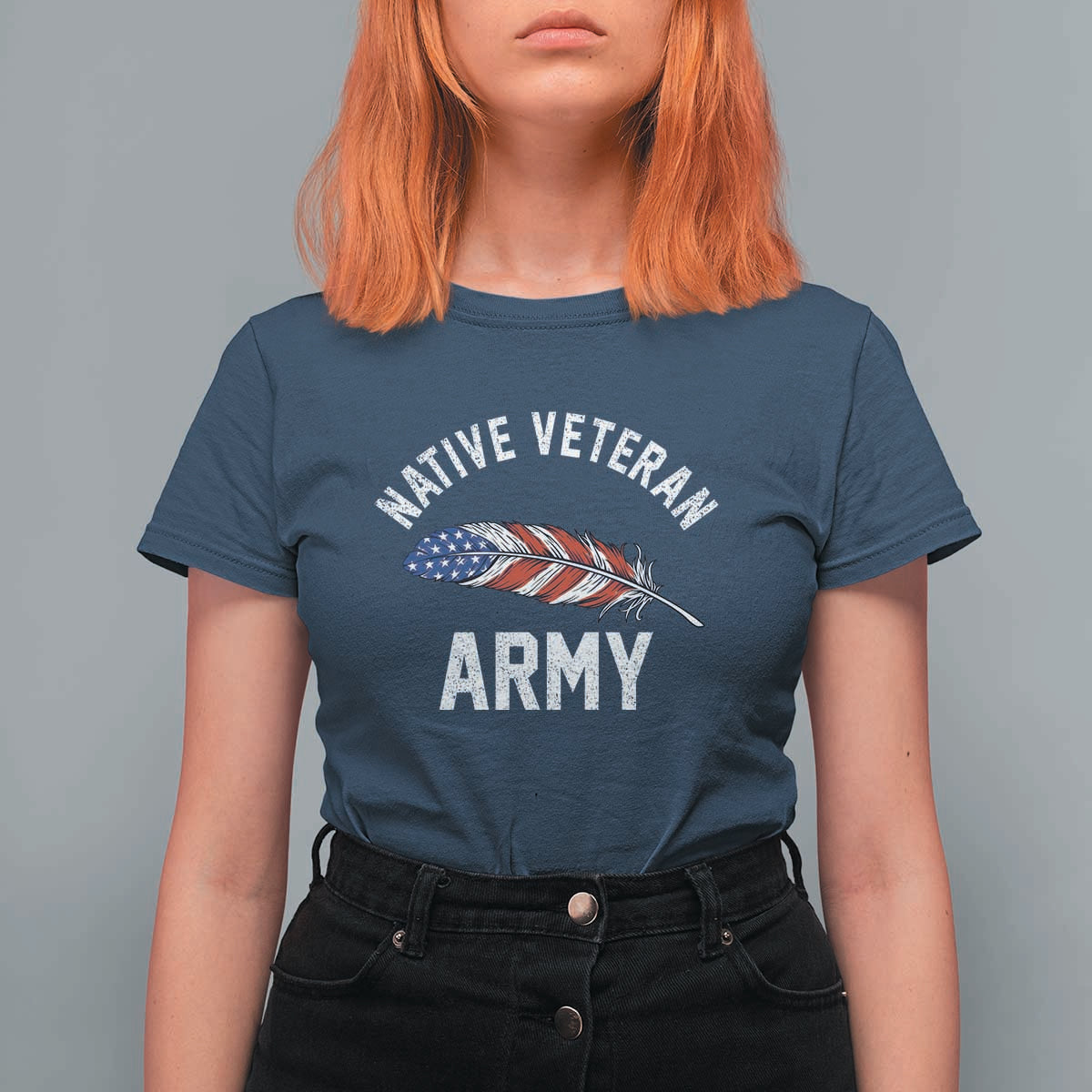 Native American Army Veteran US Flag Indigenous Soldier T Shirt For Women