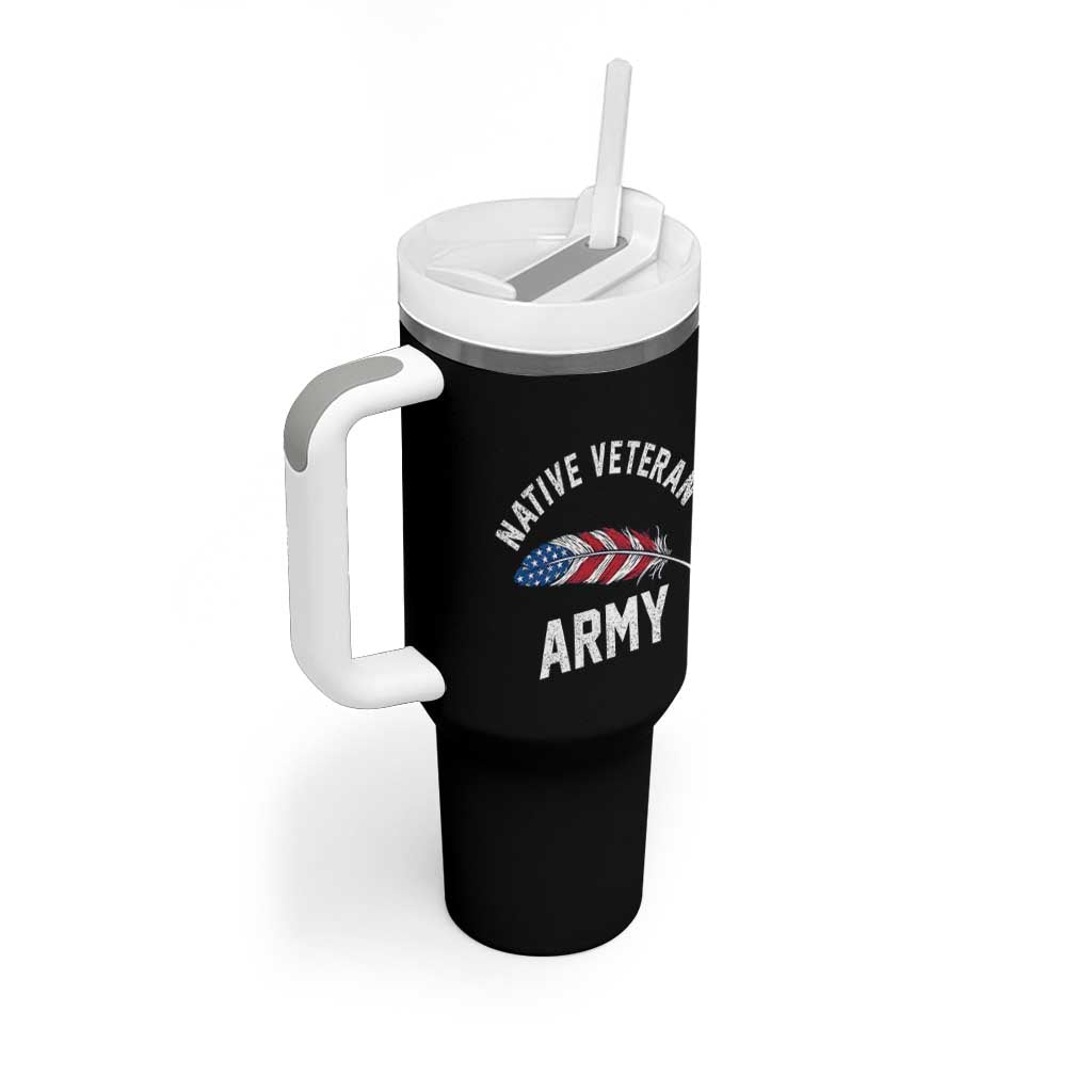 Native American Army Veteran US Flag Indigenous Soldier Tumbler With Handle
