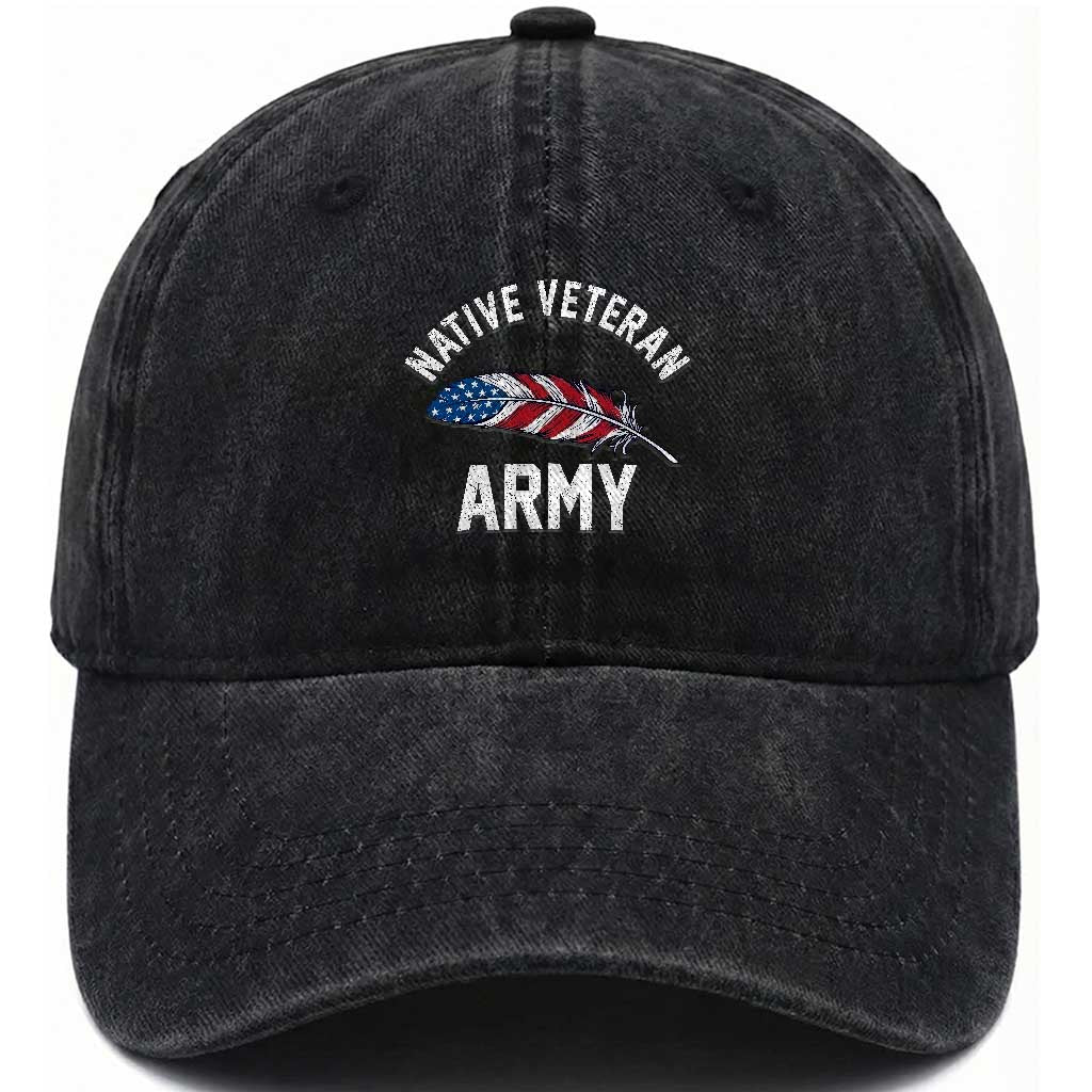Native American Army Veteran US Flag Indigenous Soldier Washed Cotton Baseball Cap