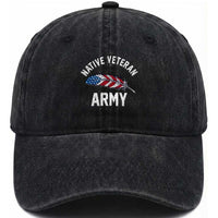 Native American Army Veteran US Flag Indigenous Soldier Washed Cotton Baseball Cap