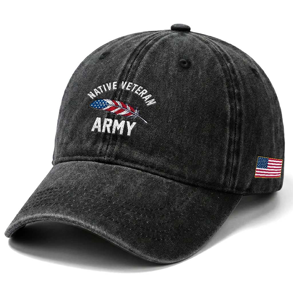 Native American Army Veteran US Flag Indigenous Soldier Washed Cotton Baseball Cap