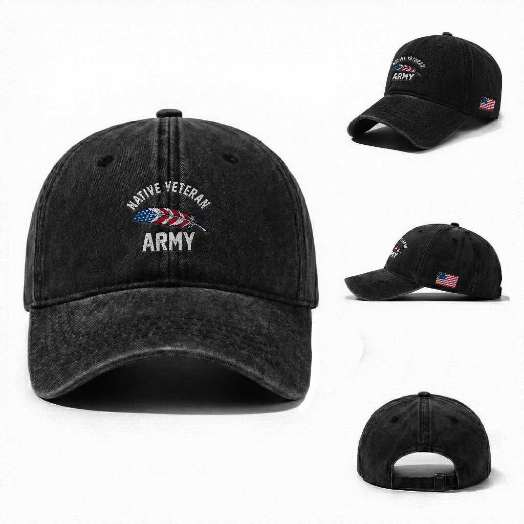 Native American Army Veteran US Flag Indigenous Soldier Washed Cotton Baseball Cap