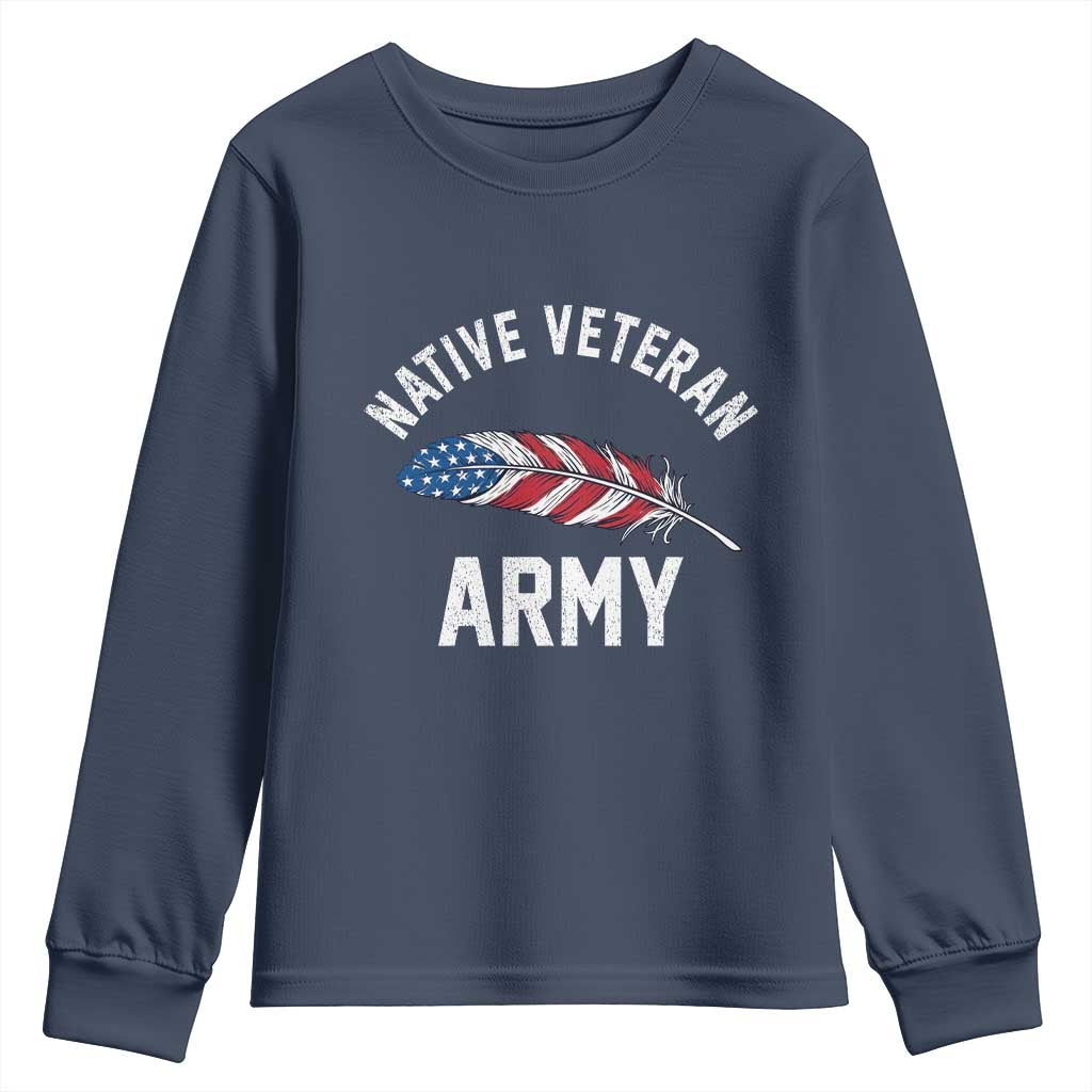 Native American Army Veteran US Flag Indigenous Soldier Youth Sweatshirt