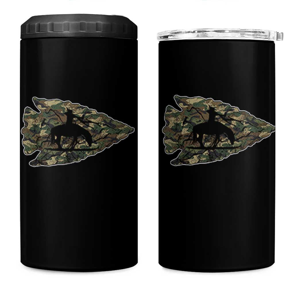 Arrowhead Hunter Native American Camouflage USA Flag 4 in 1 Can Cooler Tumbler